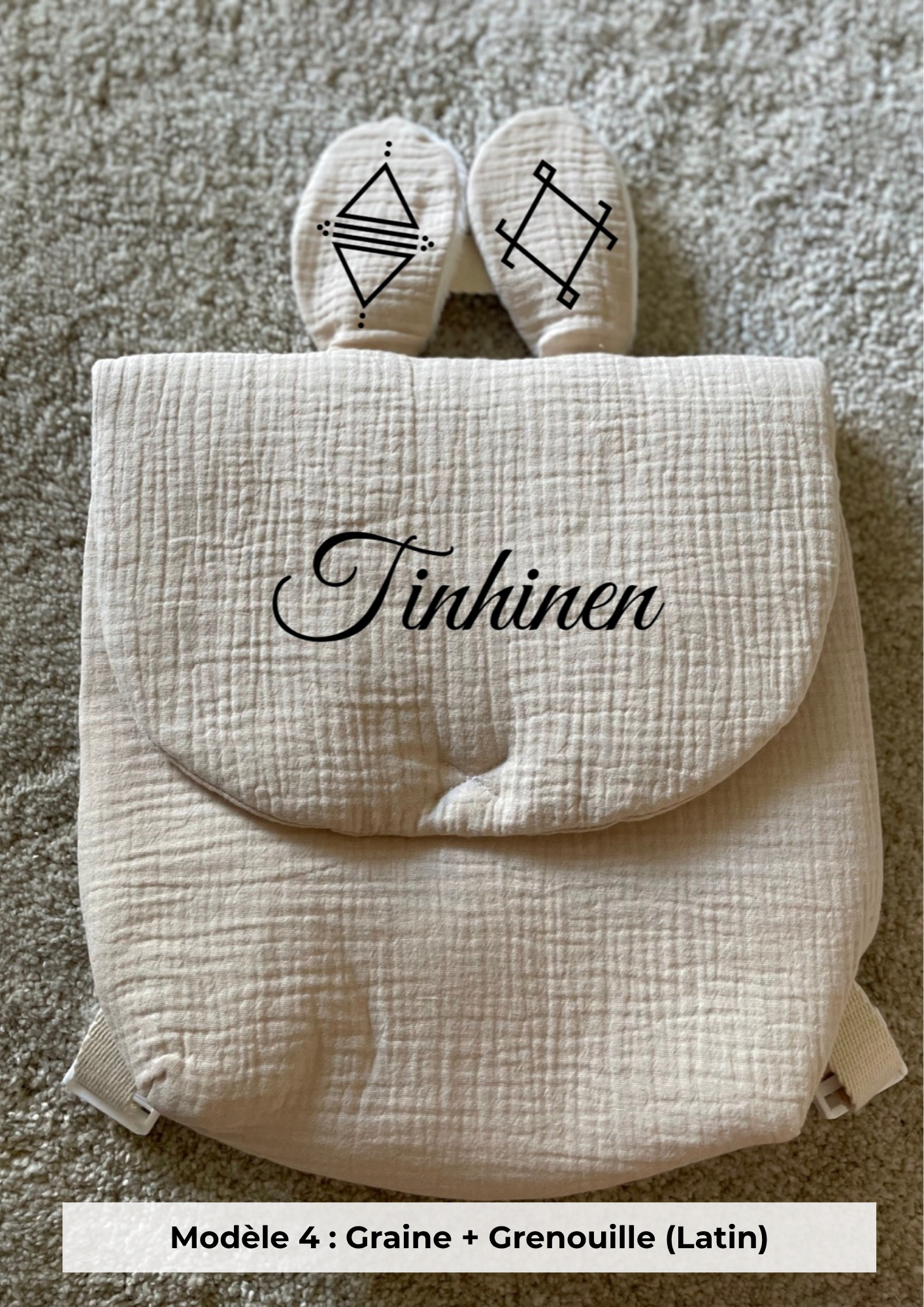 Sac à dos lapin gaze de coton beige