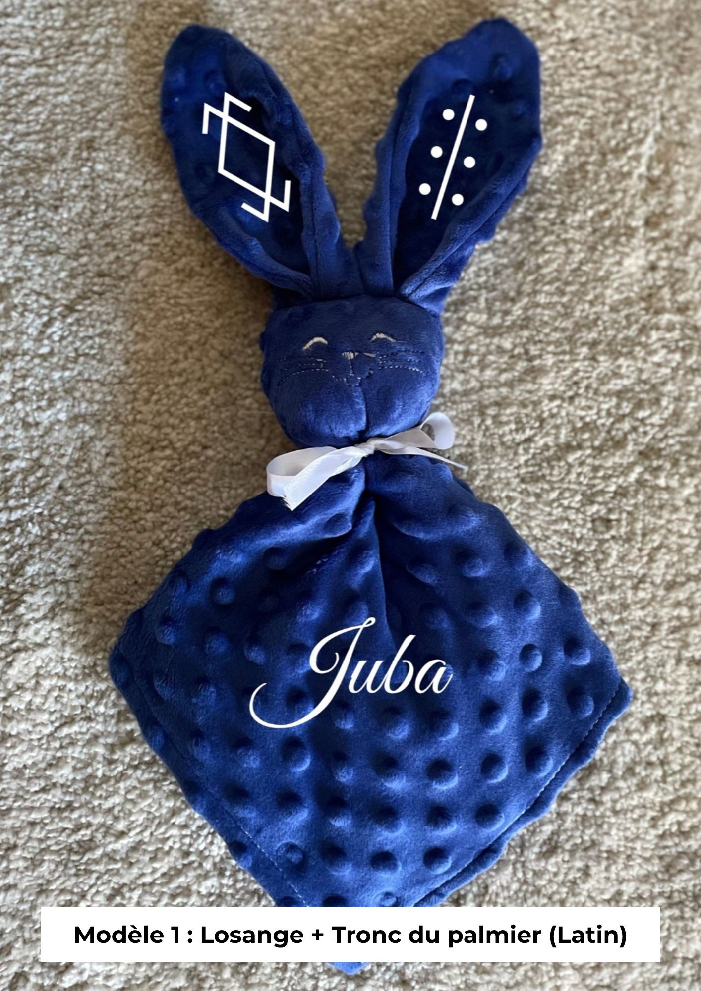 Doudou lapin minky bleu roi