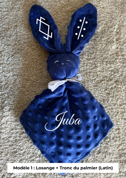 Doudou lapin minky bleu roi