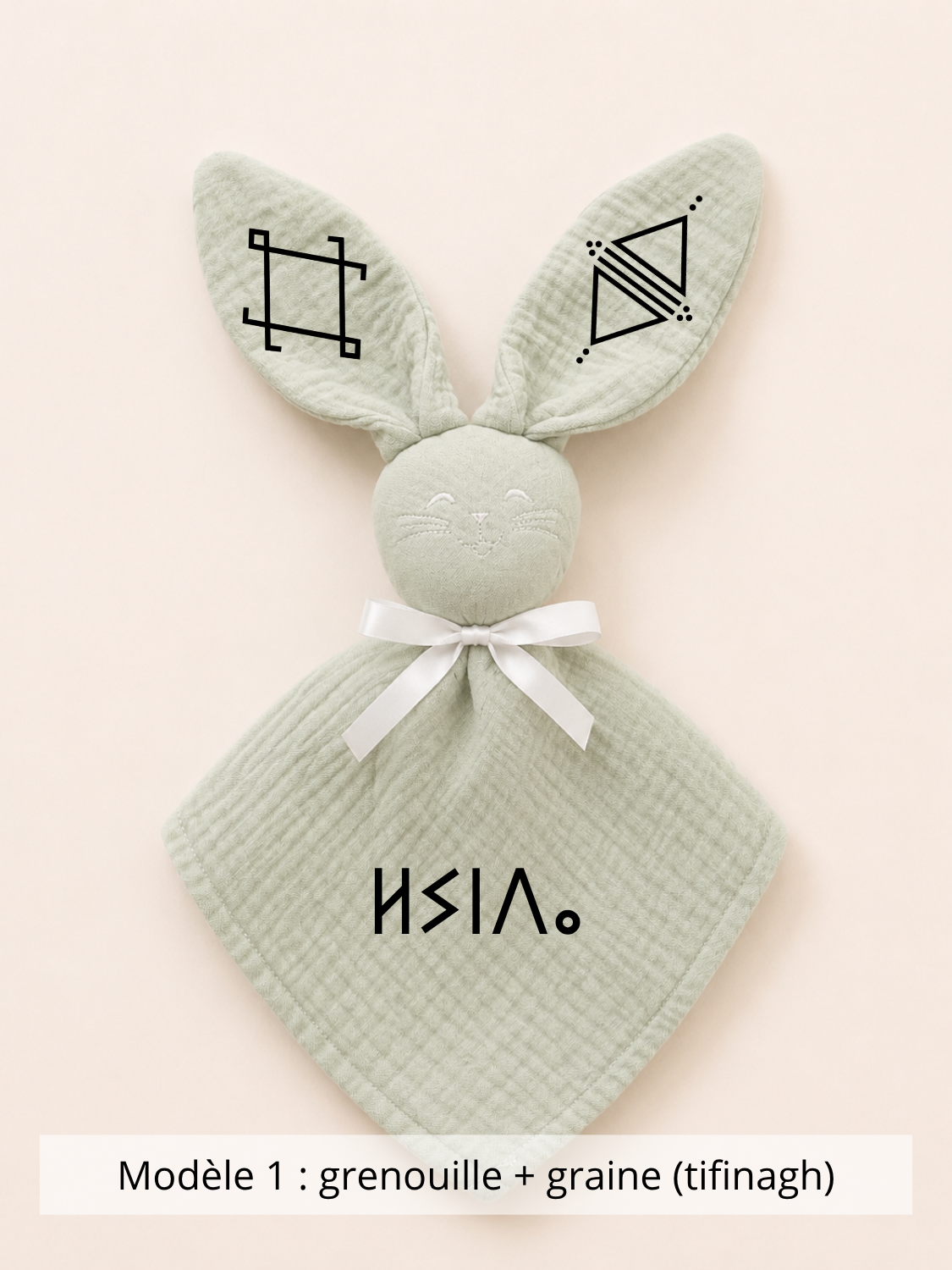 Doudou lapin gaze de coton sauge
