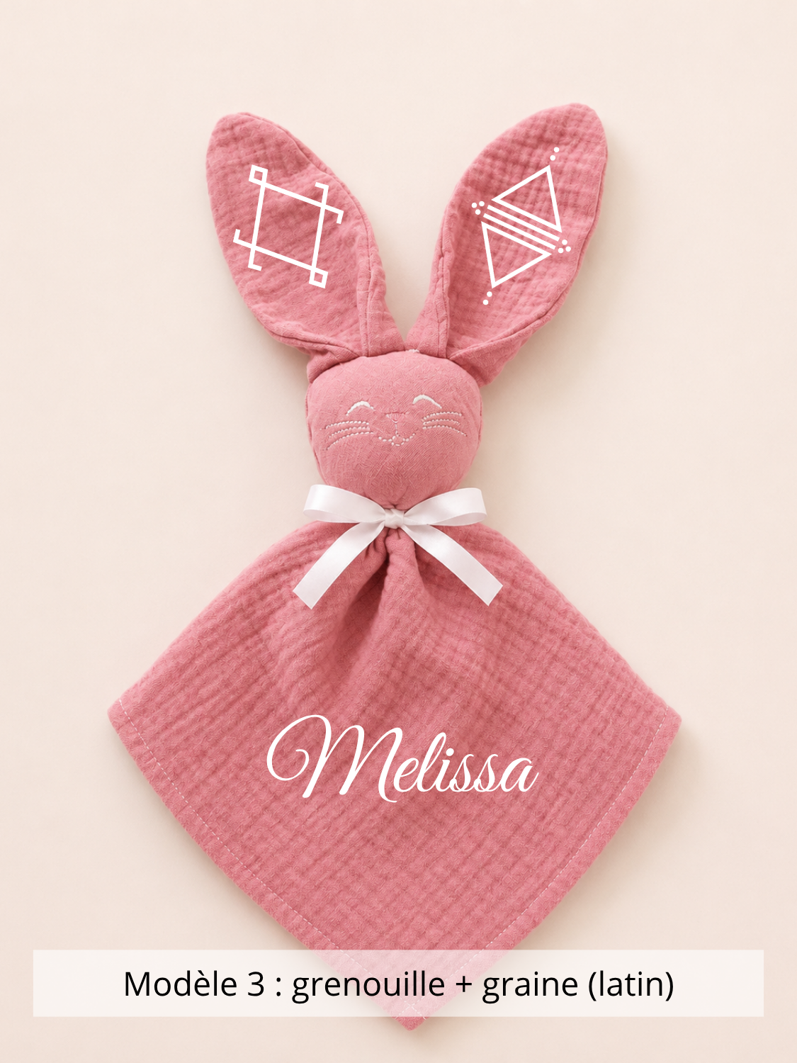 Doudou lapin gaze de coton rose cerise