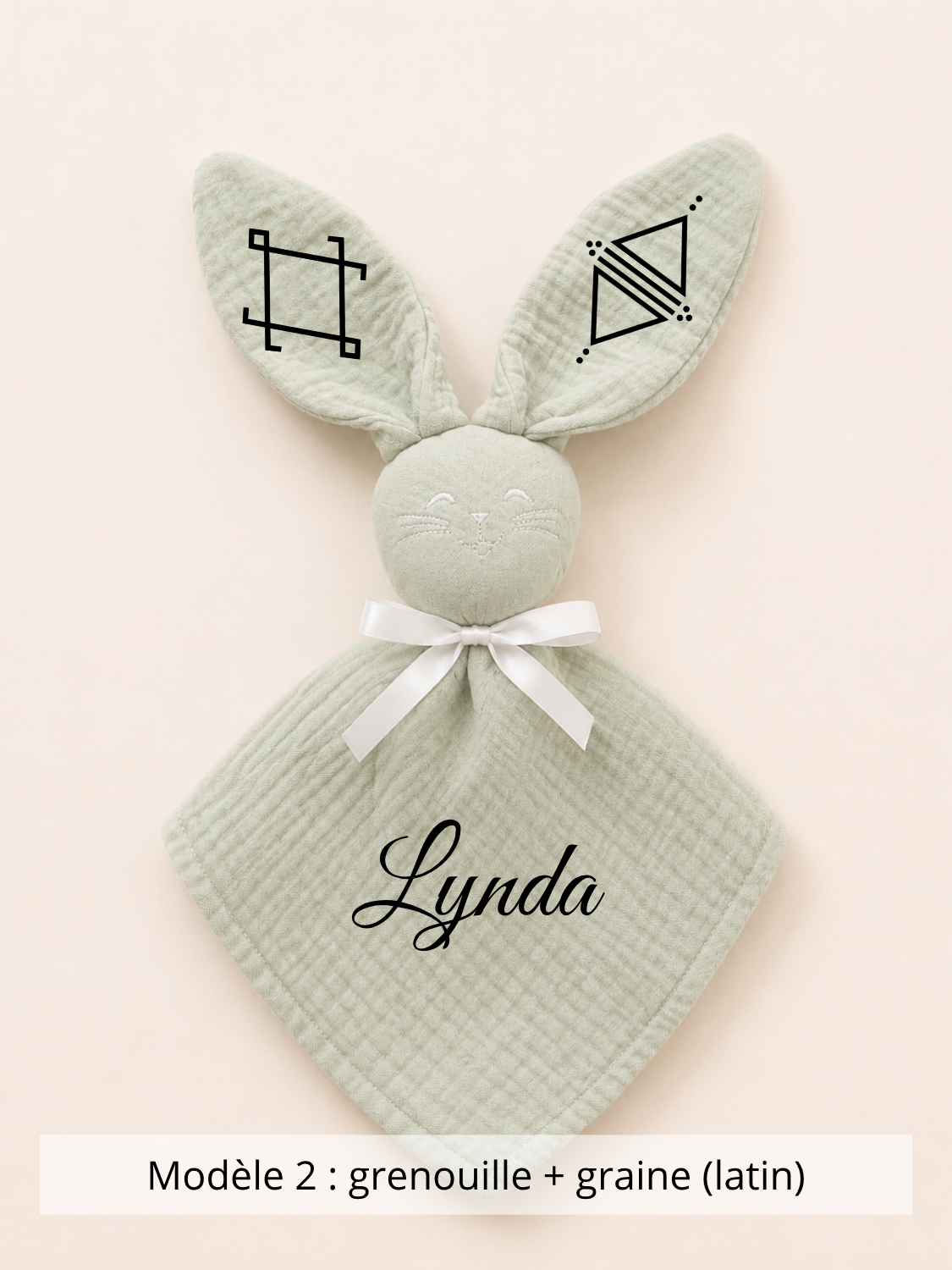 Doudou lapin gaze de coton sauge