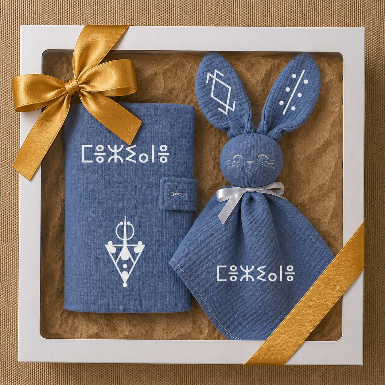 Coffret de naissance amazigh gaze de coton bleu