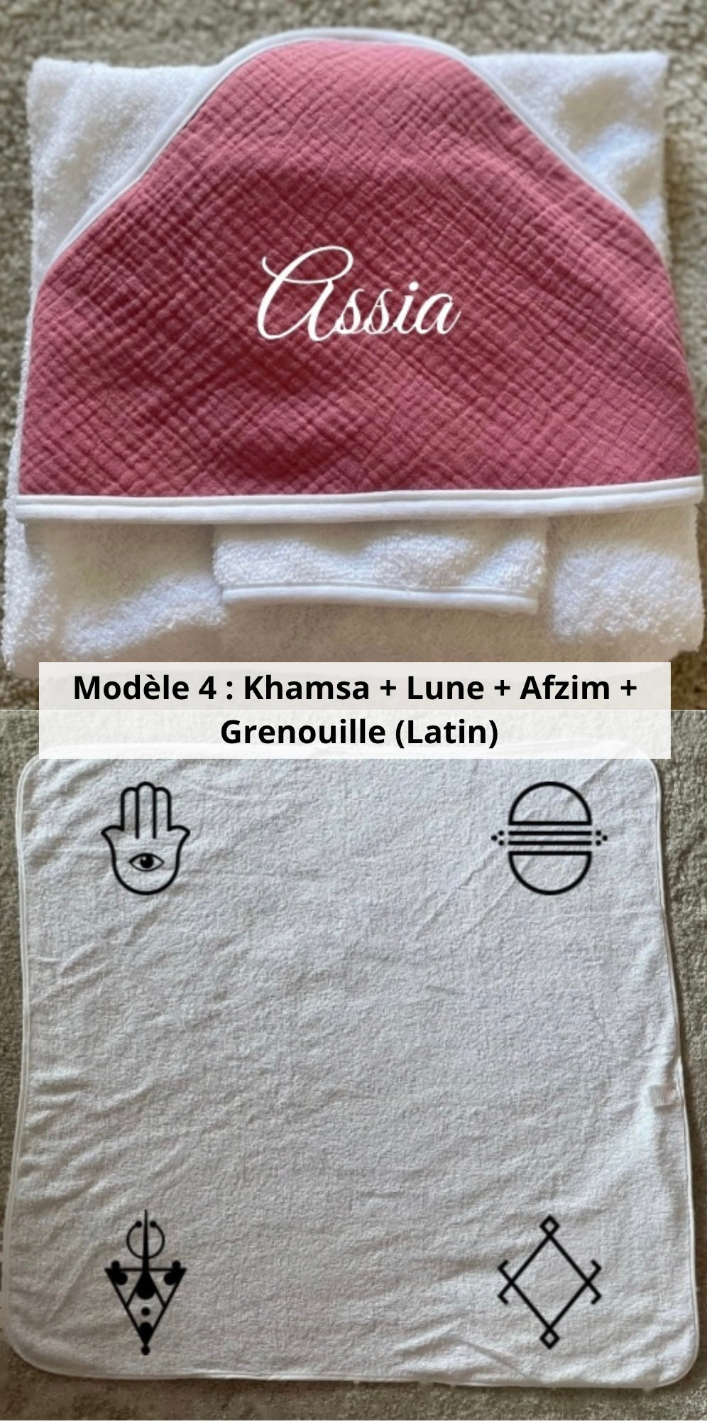 Cape de bain gaze de coton avec gant rose cerise