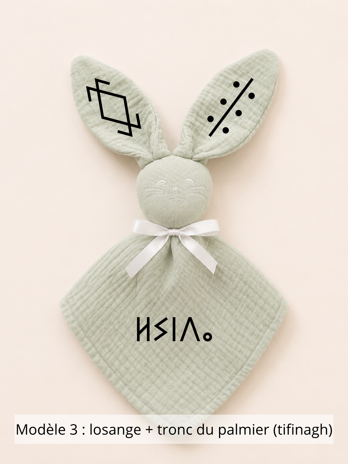 Doudou lapin gaze de coton sauge