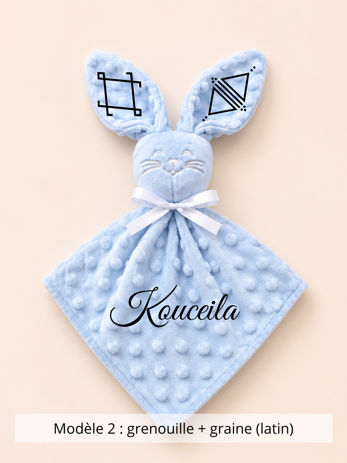 Doudou lapin minky bleu ciel