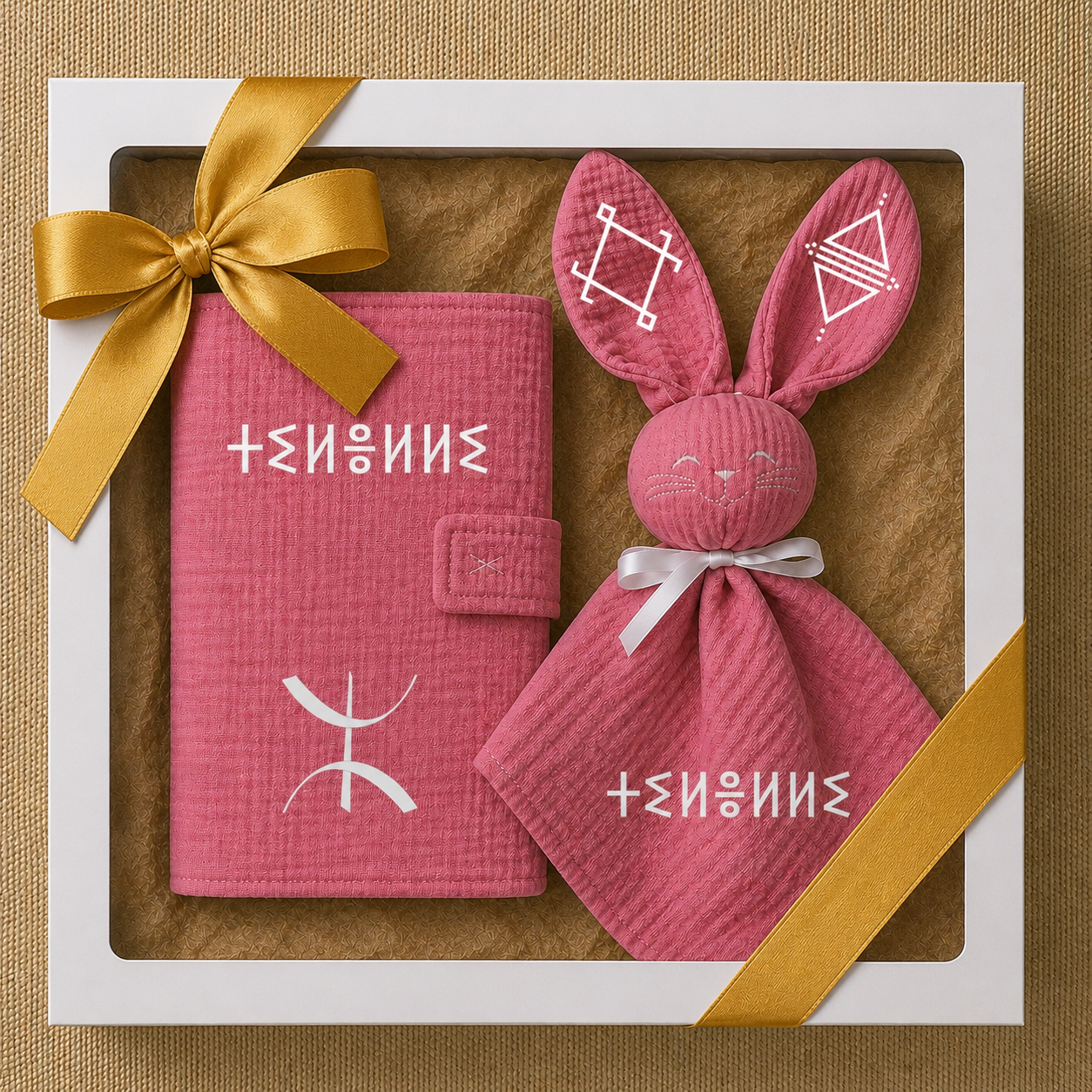 Coffret de naissance amazigh gaze de coton rose