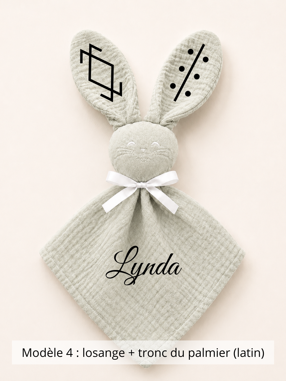 Doudou lapin gaze de coton sauge