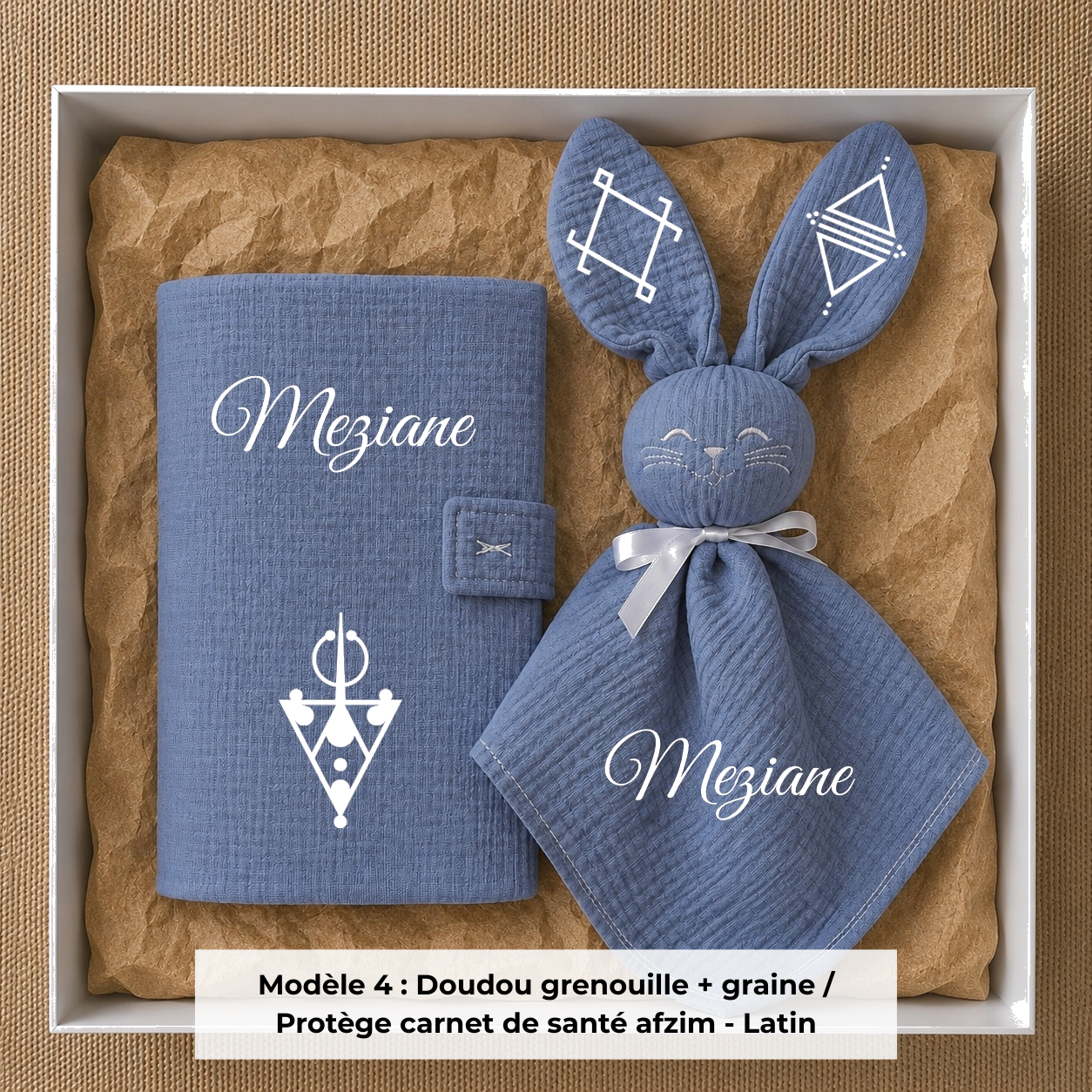 Coffret de naissance amazigh gaze de coton bleu