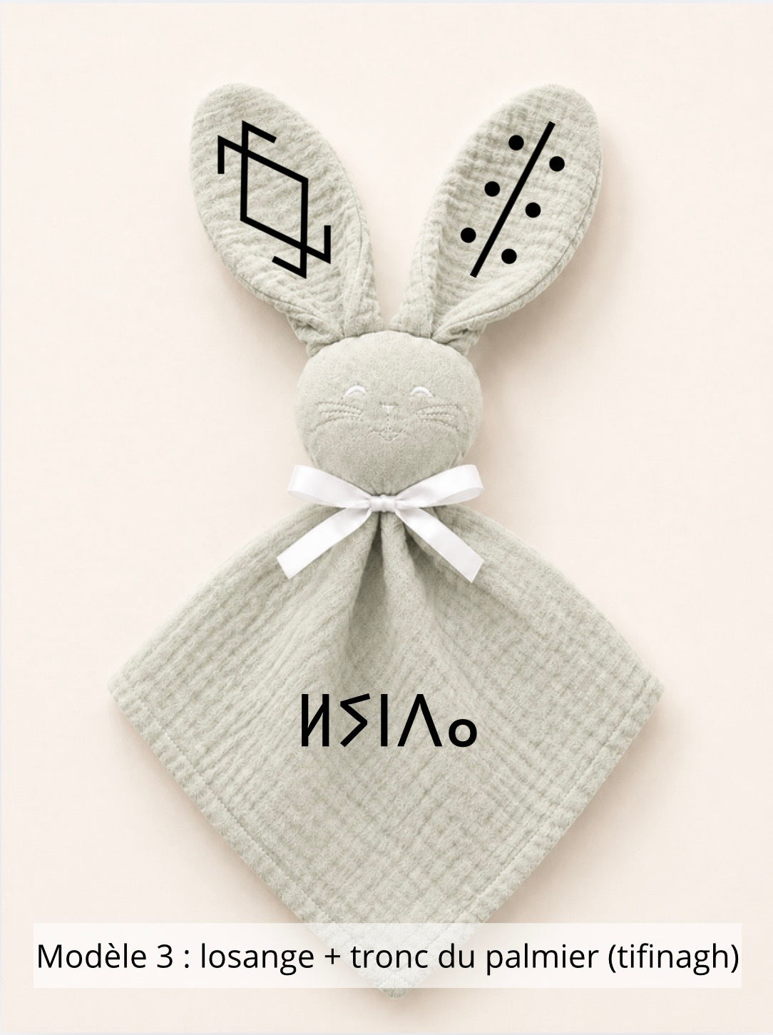 Doudou lapin gaze de coton sauge