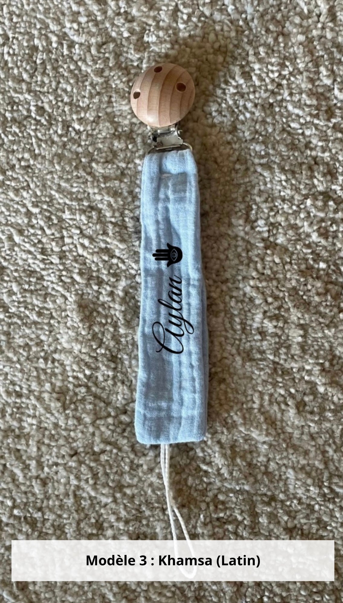 Attache tétine gaze de coton bleu ciel