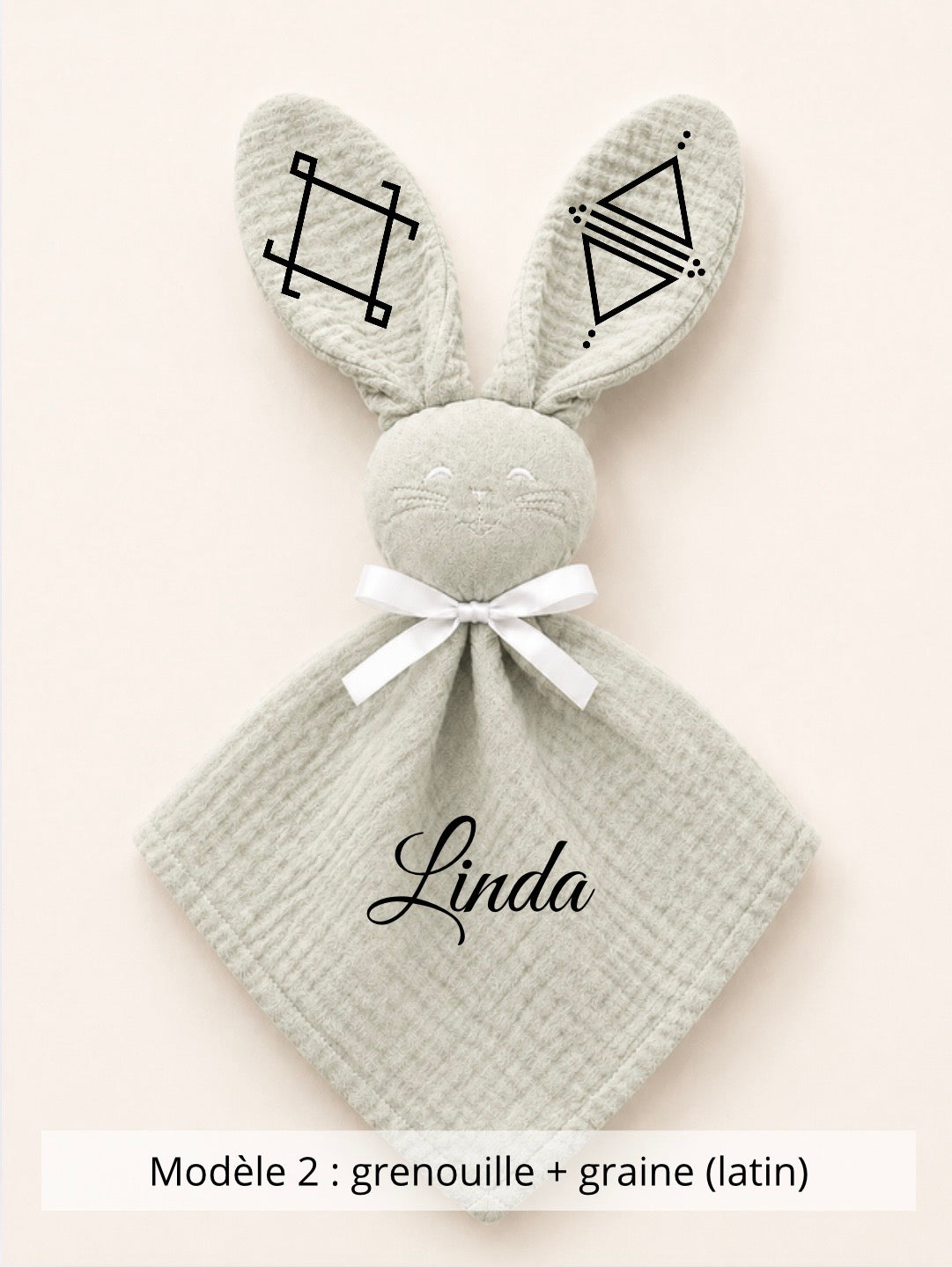 Doudou lapin gaze de coton sauge