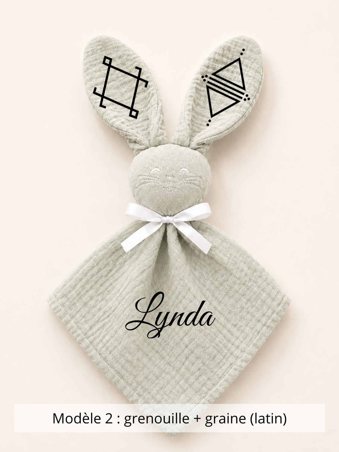 Doudou lapin gaze de coton sauge