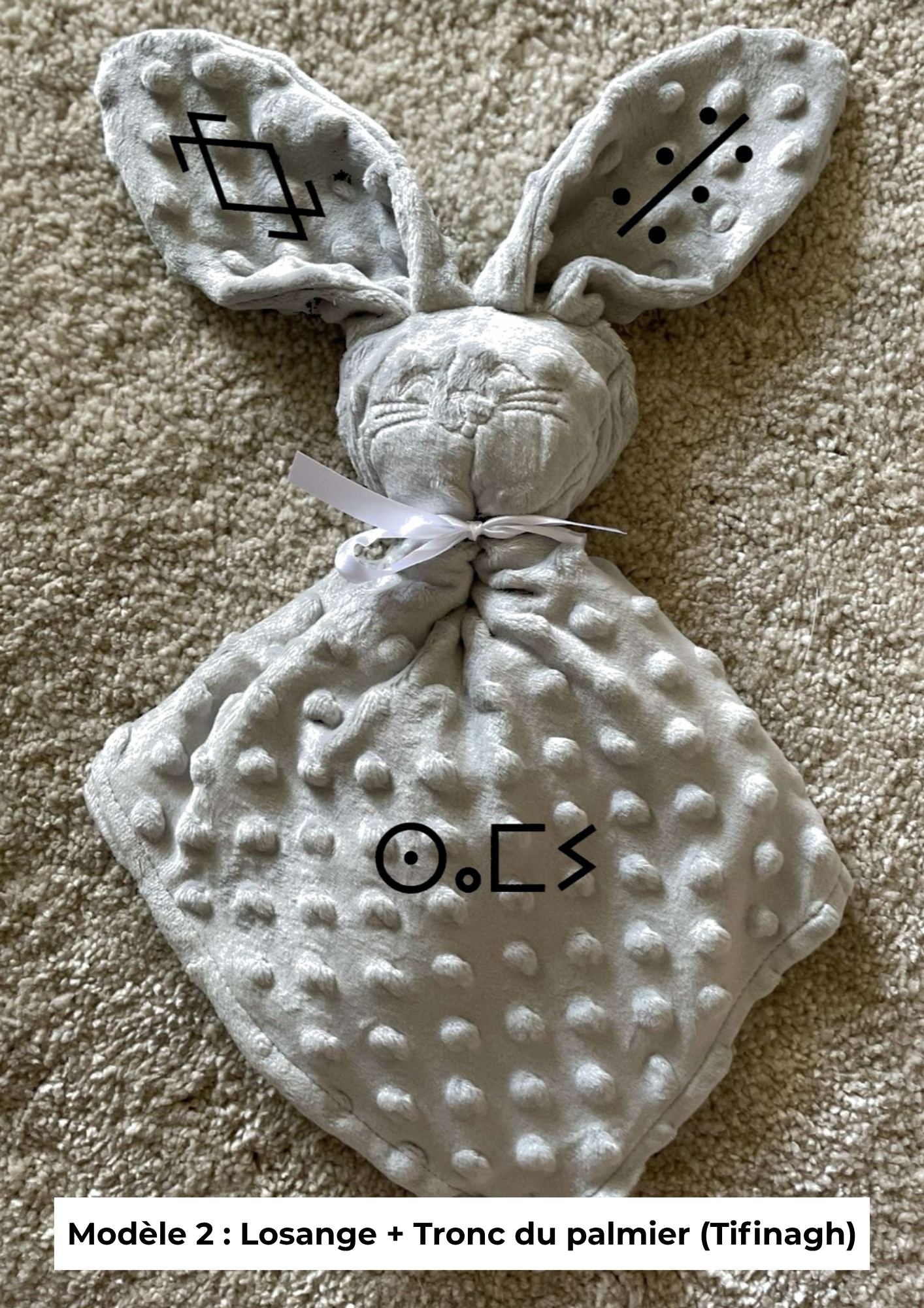 Doudou lapin minky gris