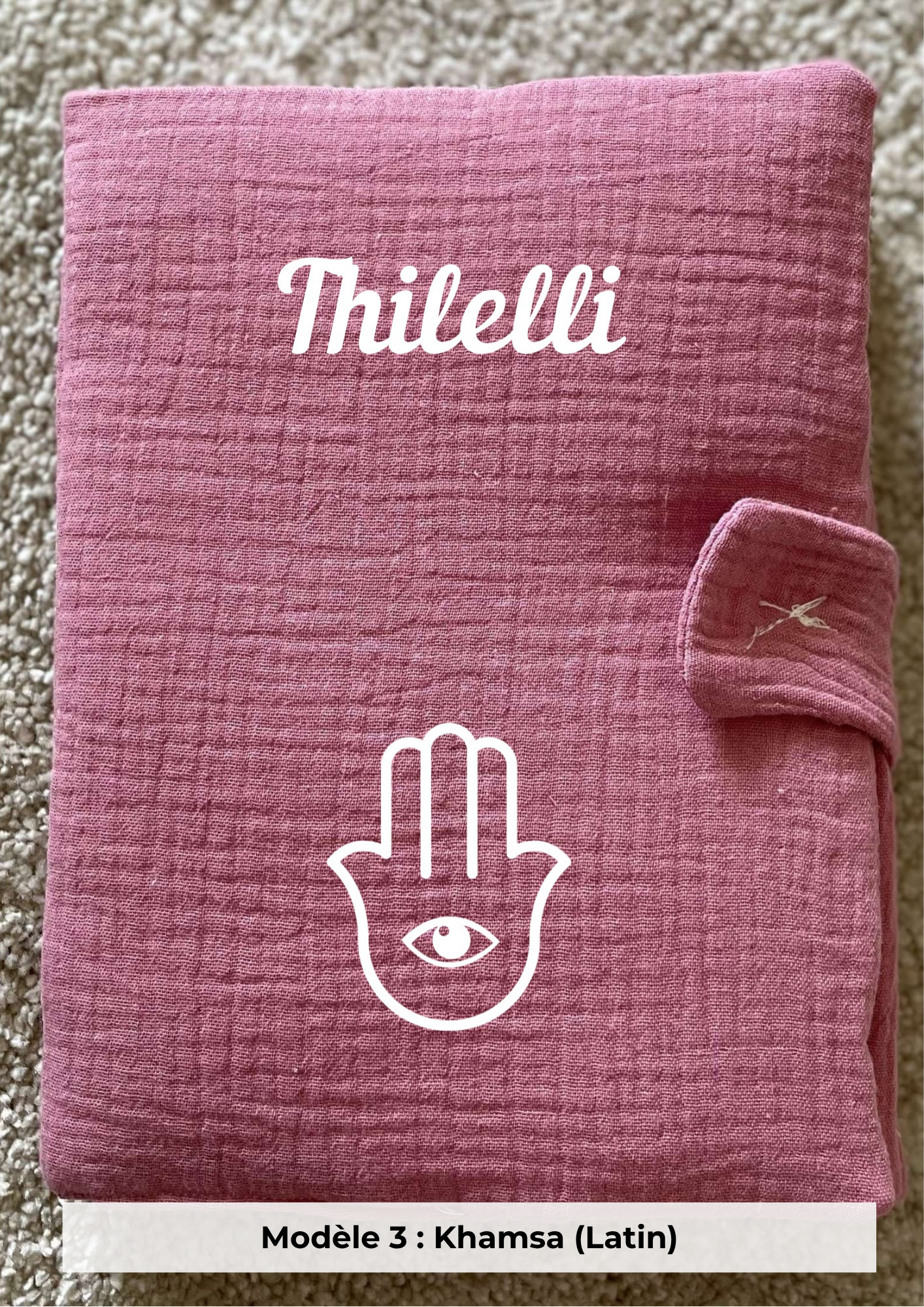 Protège carnet de santé gaze de coton rose cerise