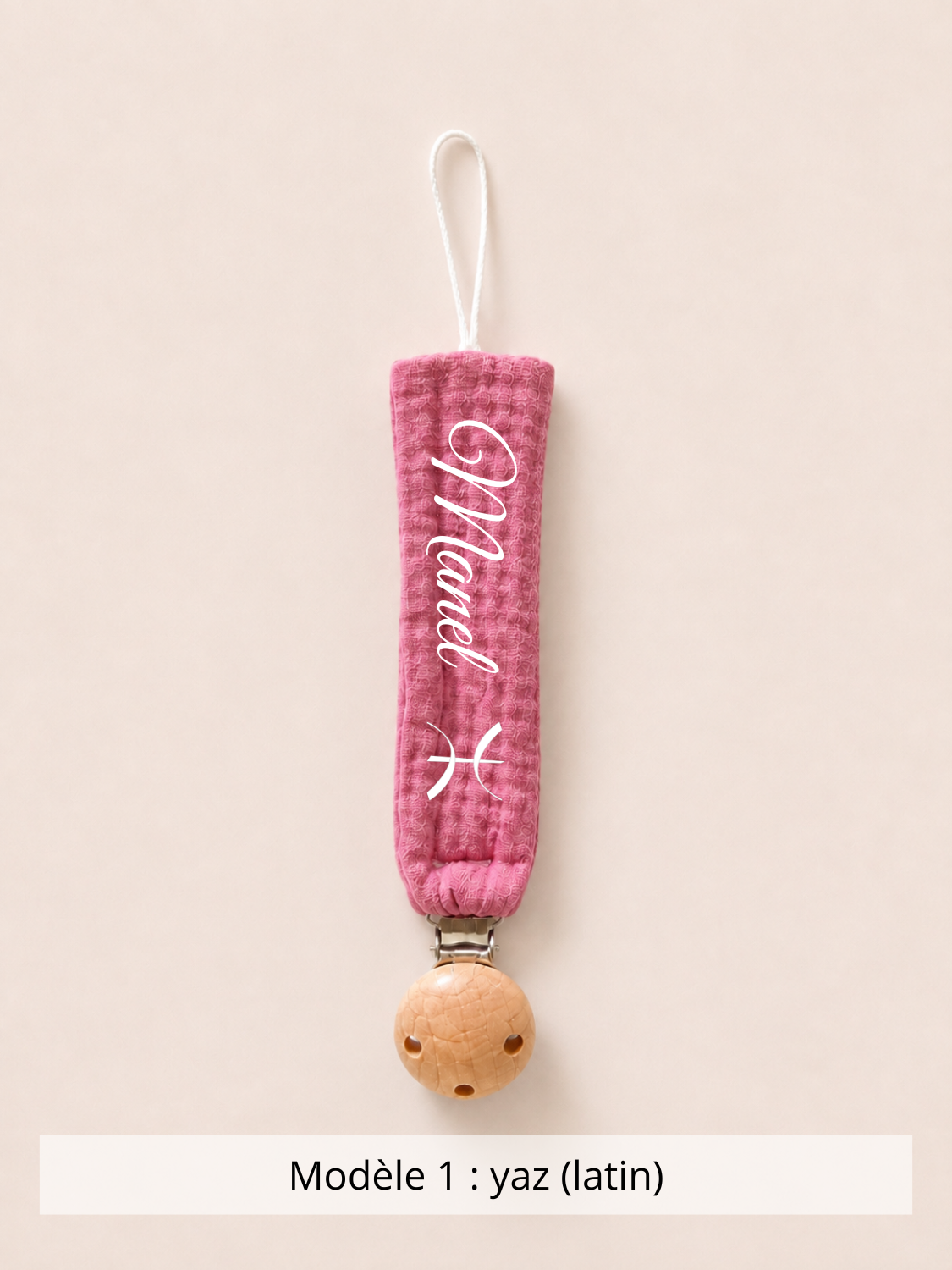 Attache tétine gaze de coton rose cerise