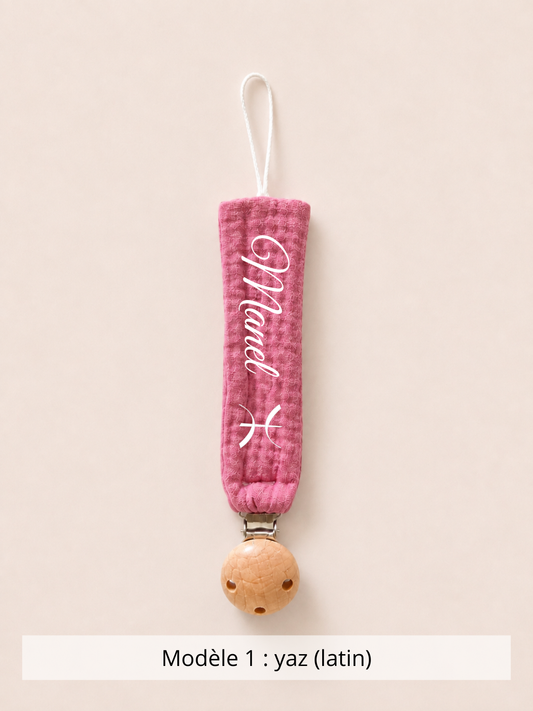 Attache tétine gaze de coton rose cerise