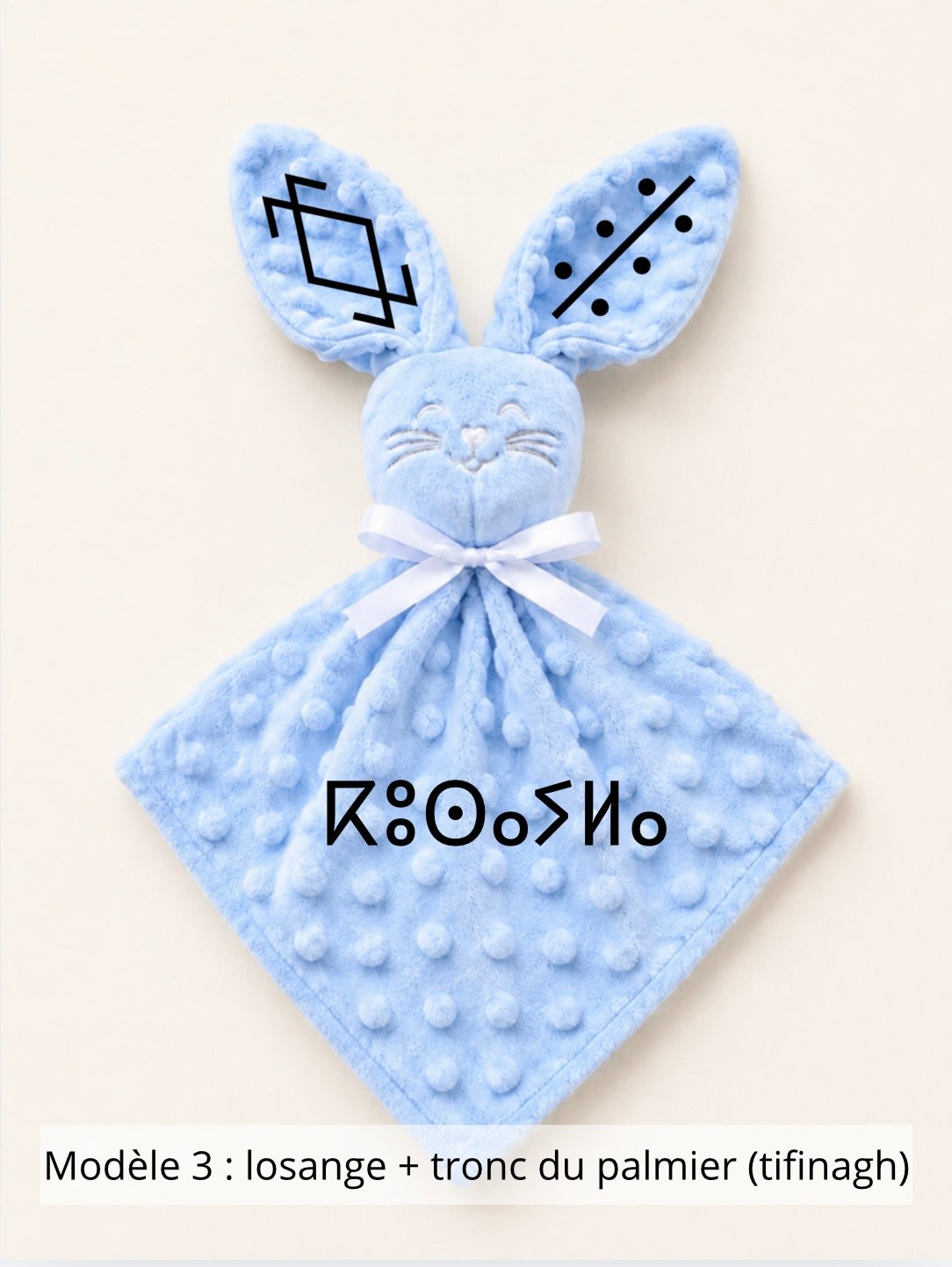 Doudou lapin minky bleu ciel