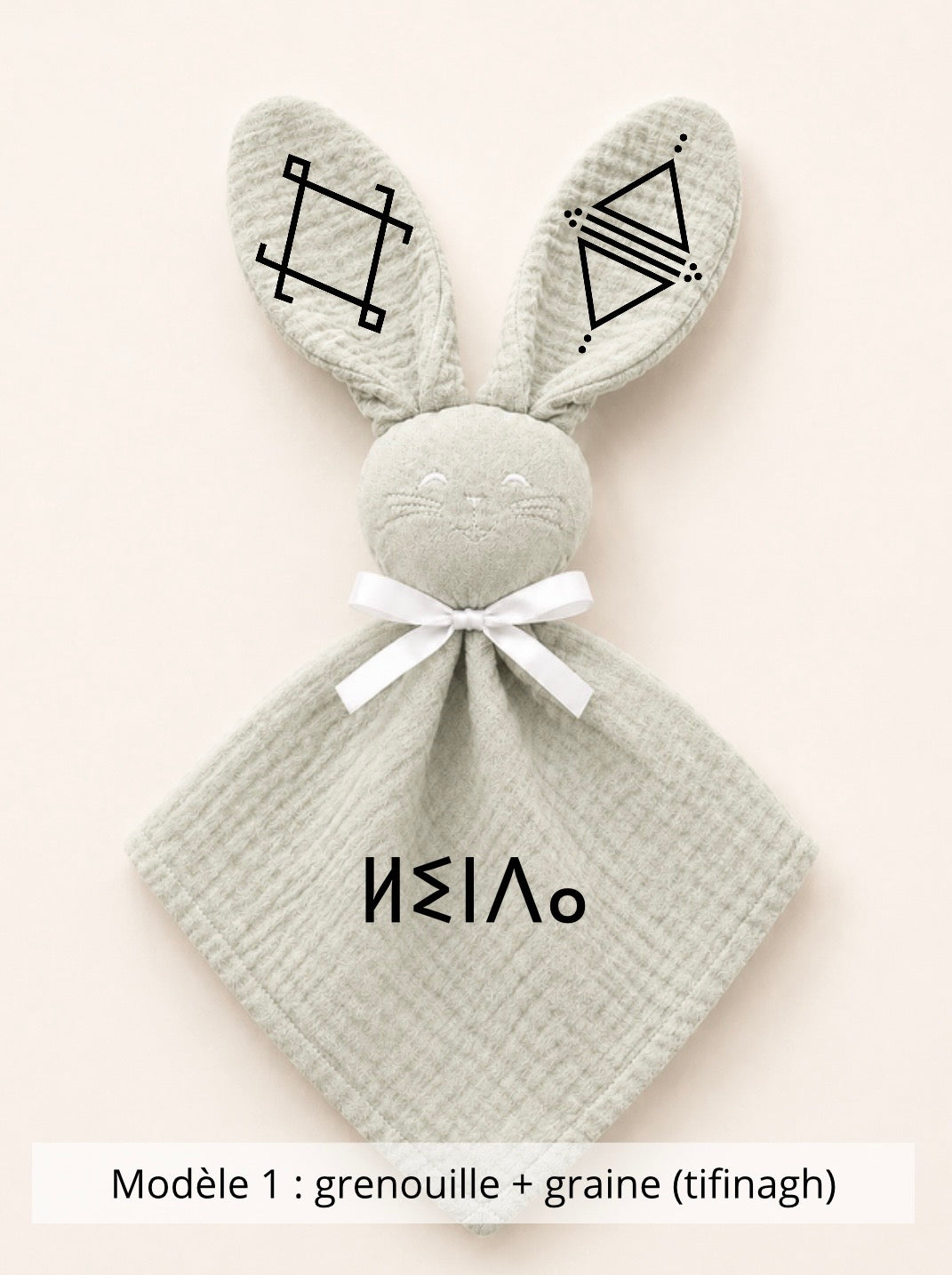 Doudou lapin gaze de coton sauge