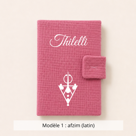 Protège carnet de santé gaze de coton rose cerise