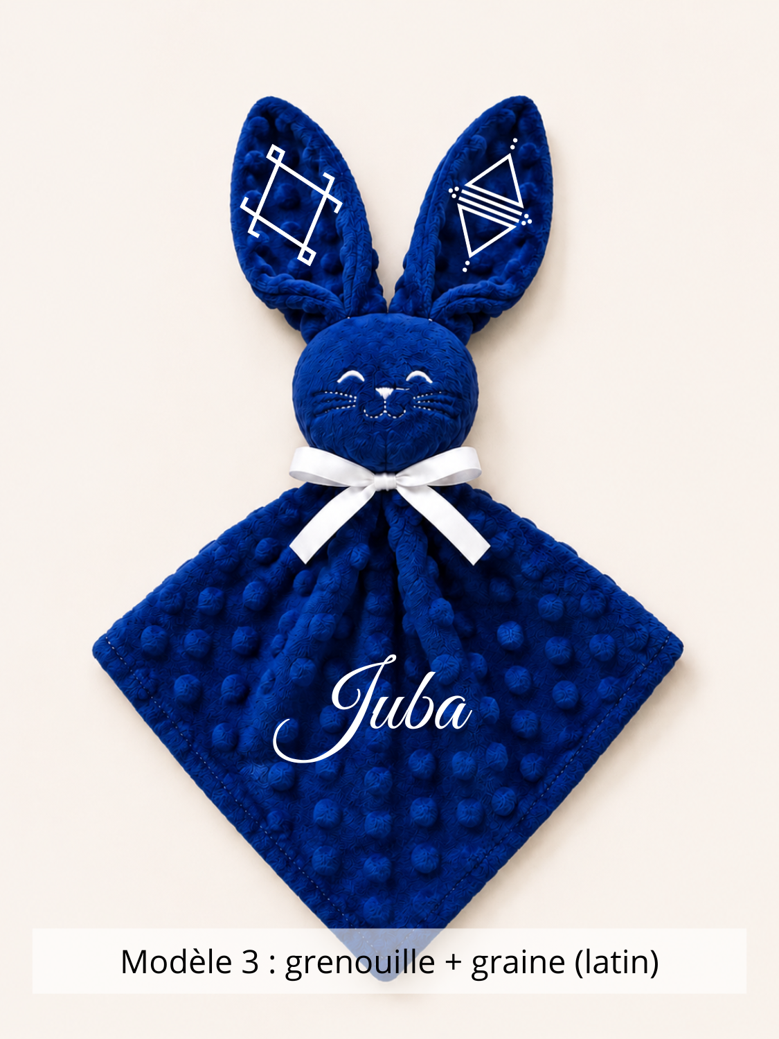 Doudou lapin minky bleu roi
