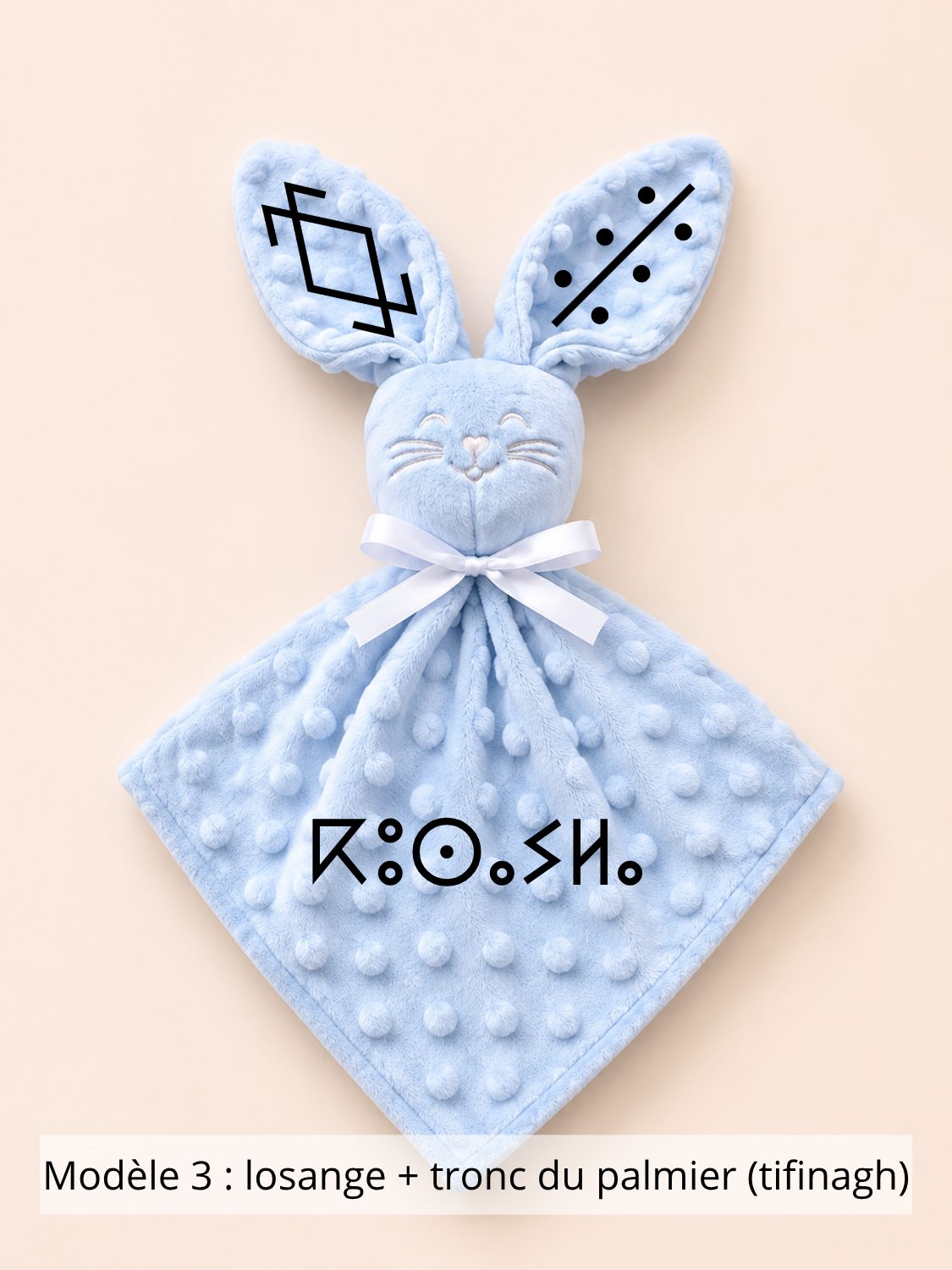 Doudou lapin minky bleu ciel
