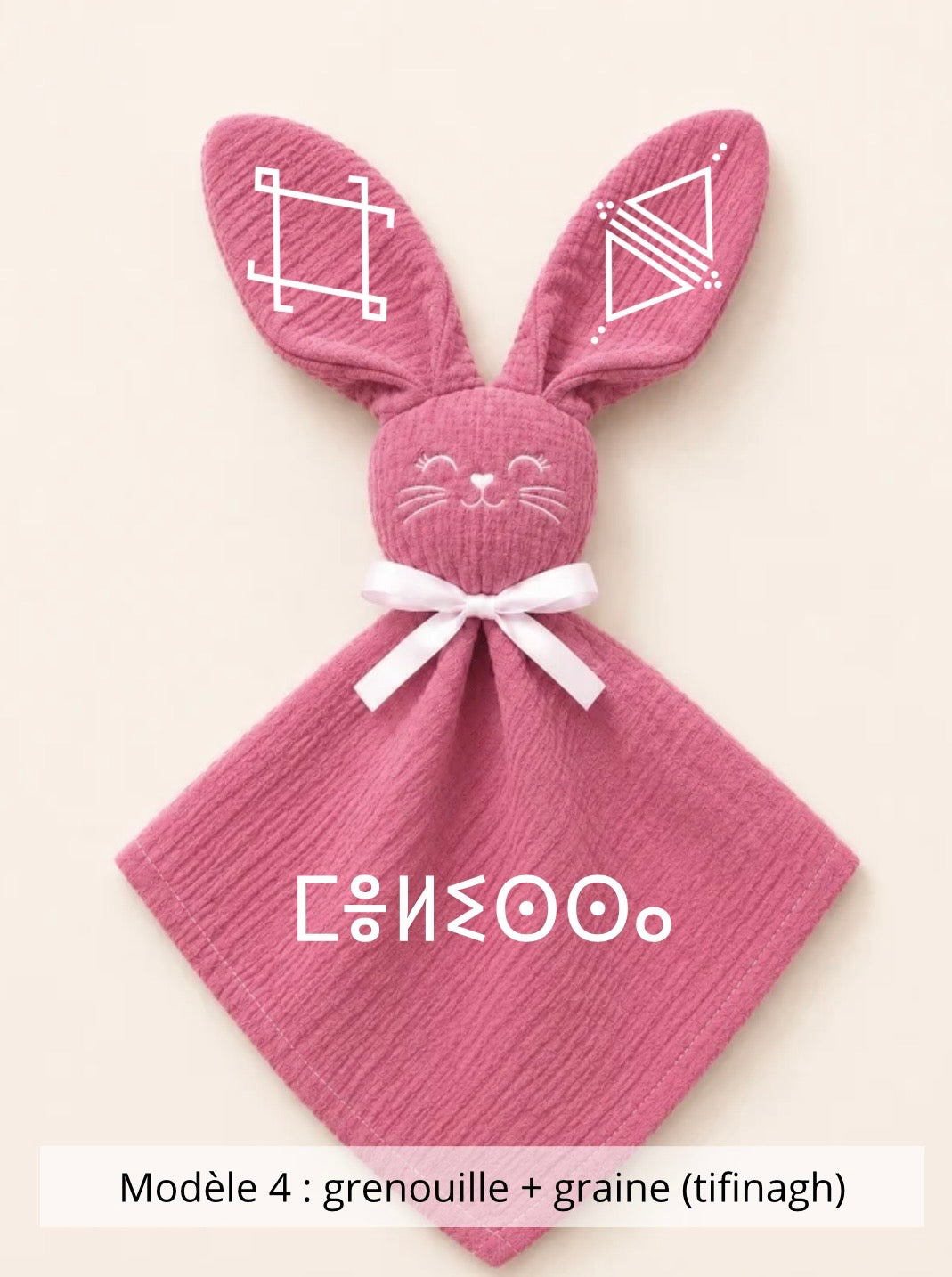 Doudou lapin gaze de coton rose cerise