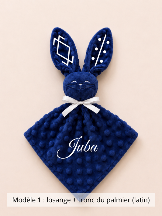 Doudou lapin minky bleu roi