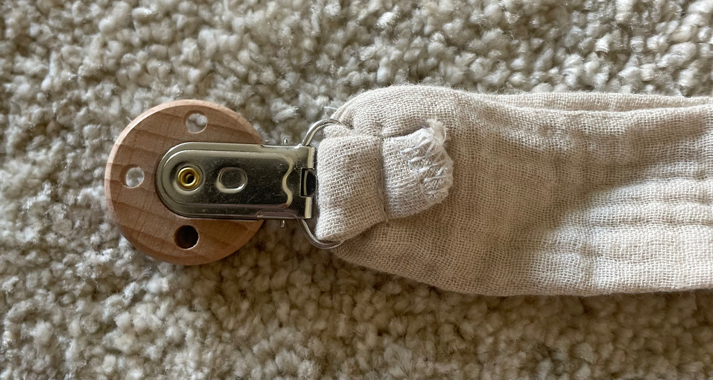 Attache tétine gaze de coton beige