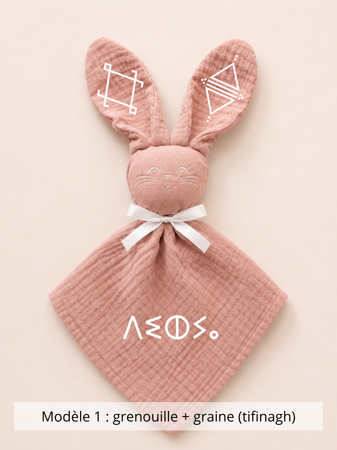 Doudou lapin gaze de coton terracotta