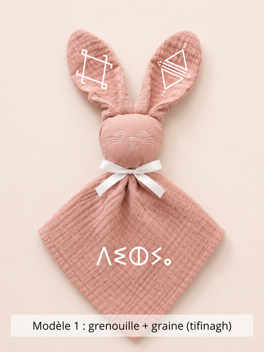 Doudou lapin gaze de coton terracotta