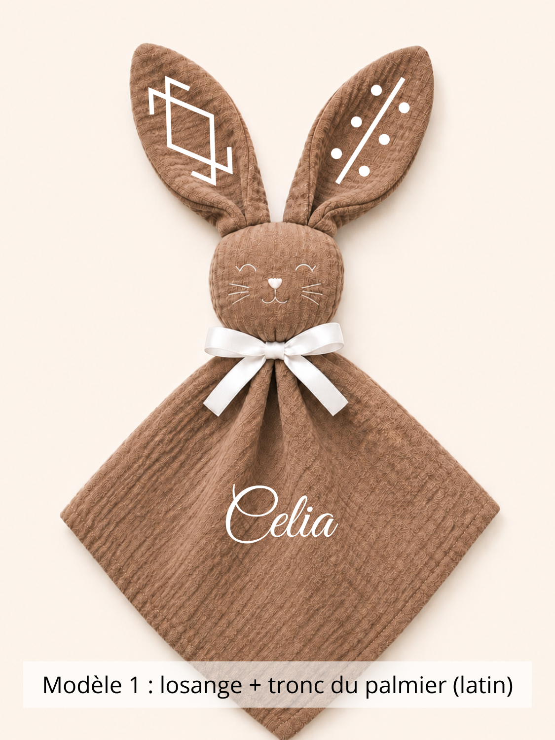 Doudou lapin gaze de coton marron
