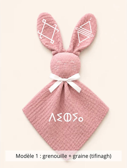 Doudou lapin gaze de coton terracotta
