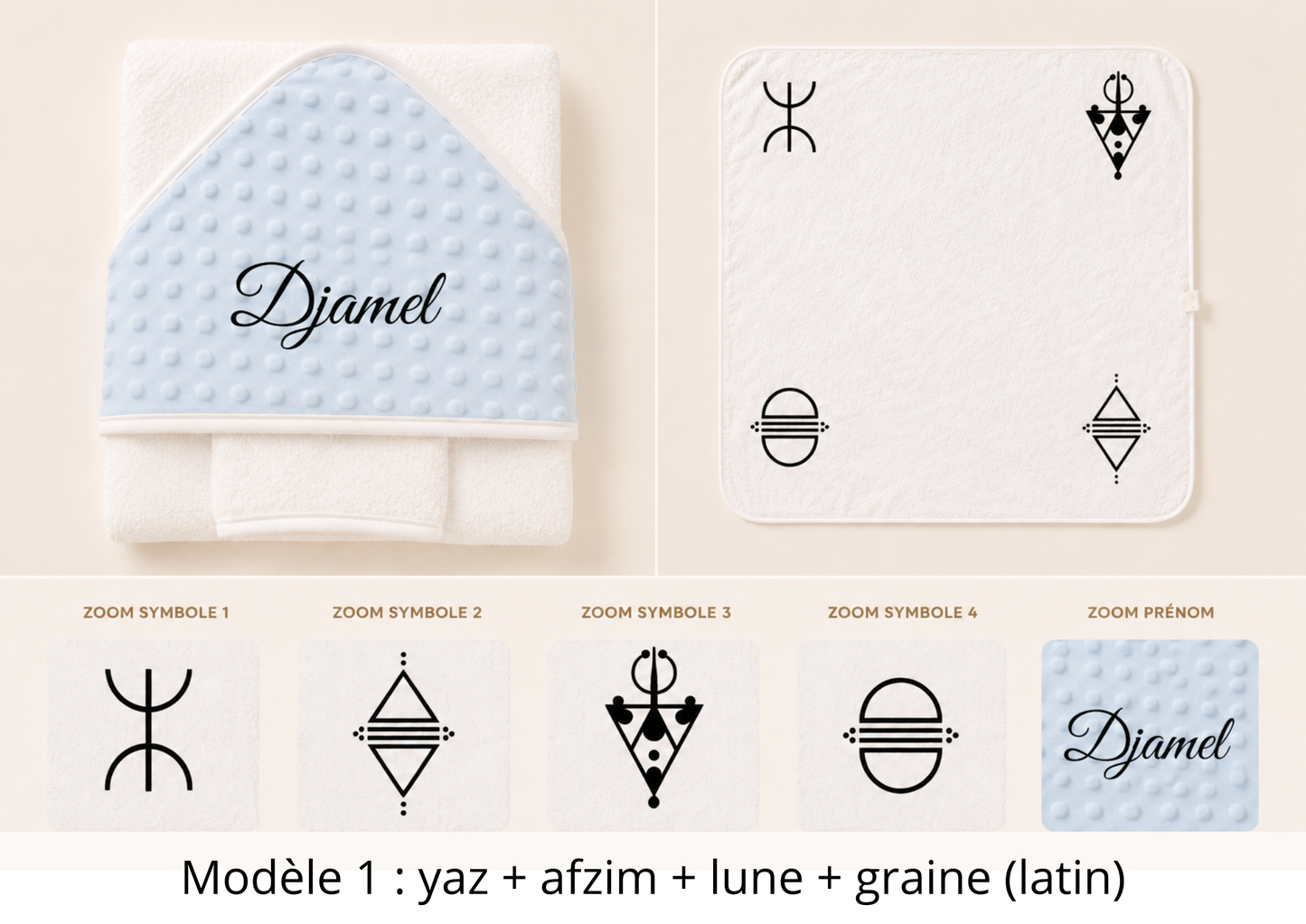 Cape de bain minky avec gant bleu ciel