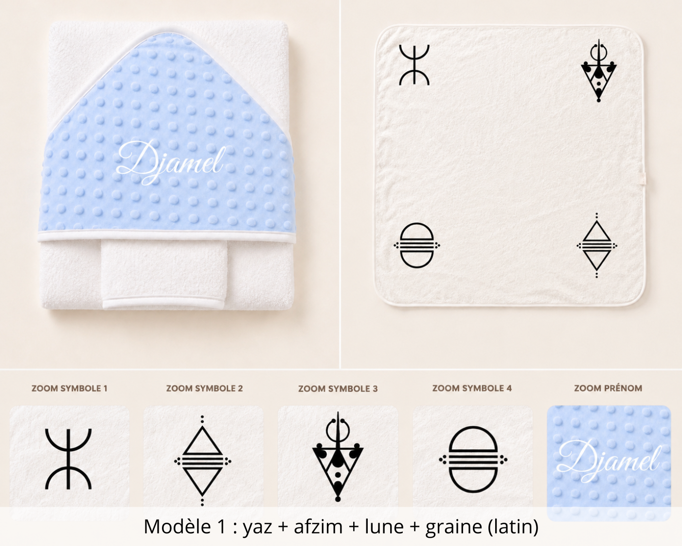 Cape de bain minky avec gant bleu ciel