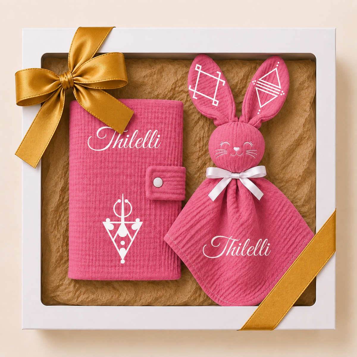 Coffret de naissance amazigh gaze de coton rose