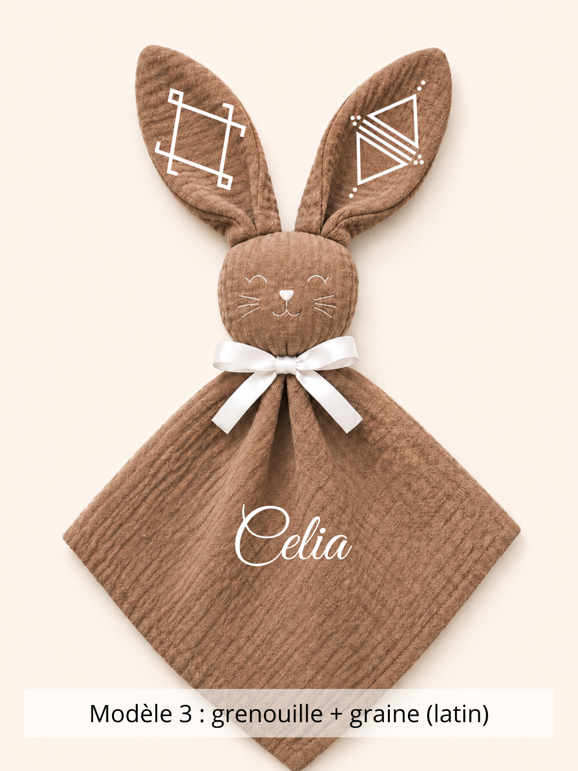 Doudou lapin gaze de coton marron