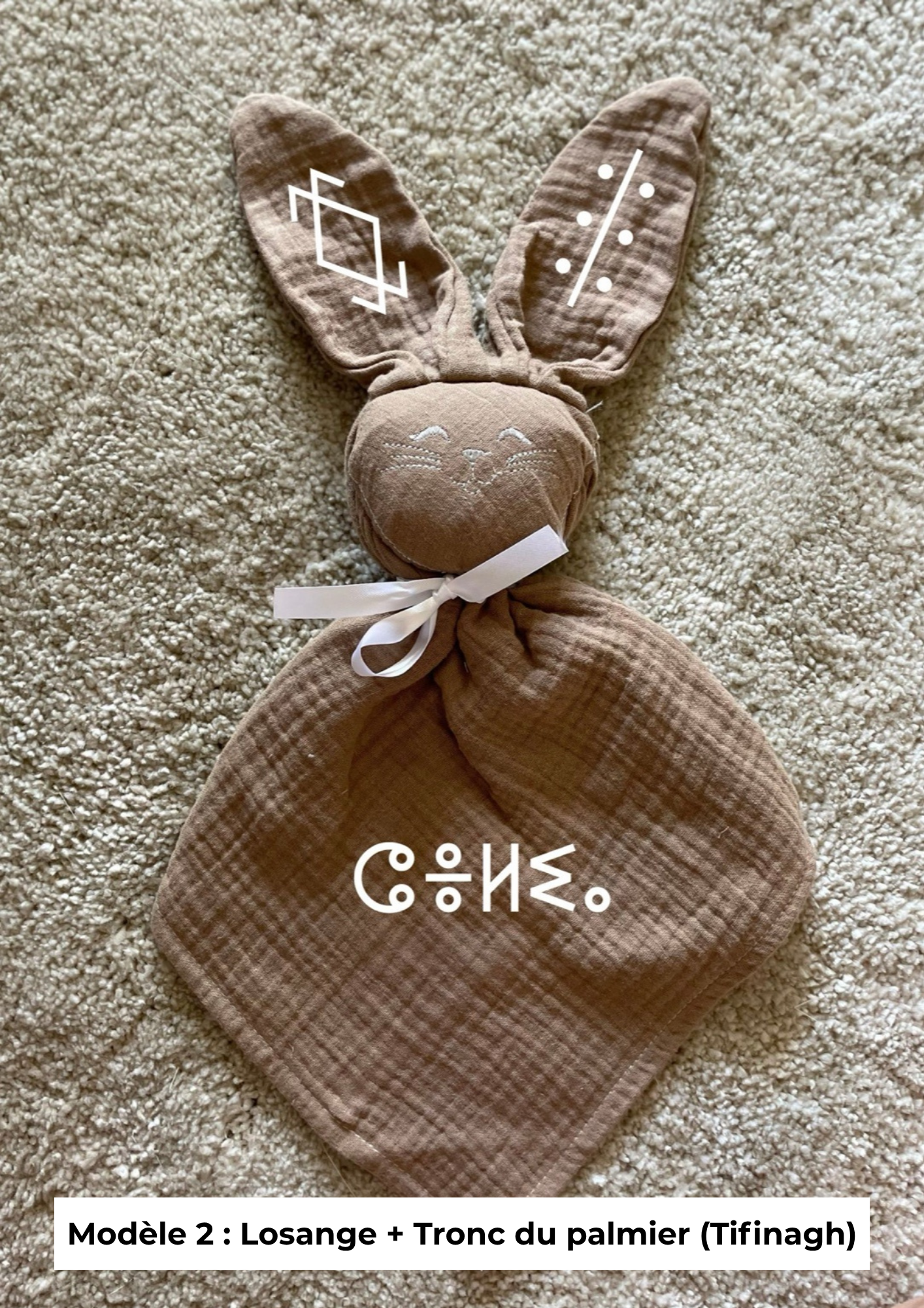 Doudou lapin gaze de coton marron