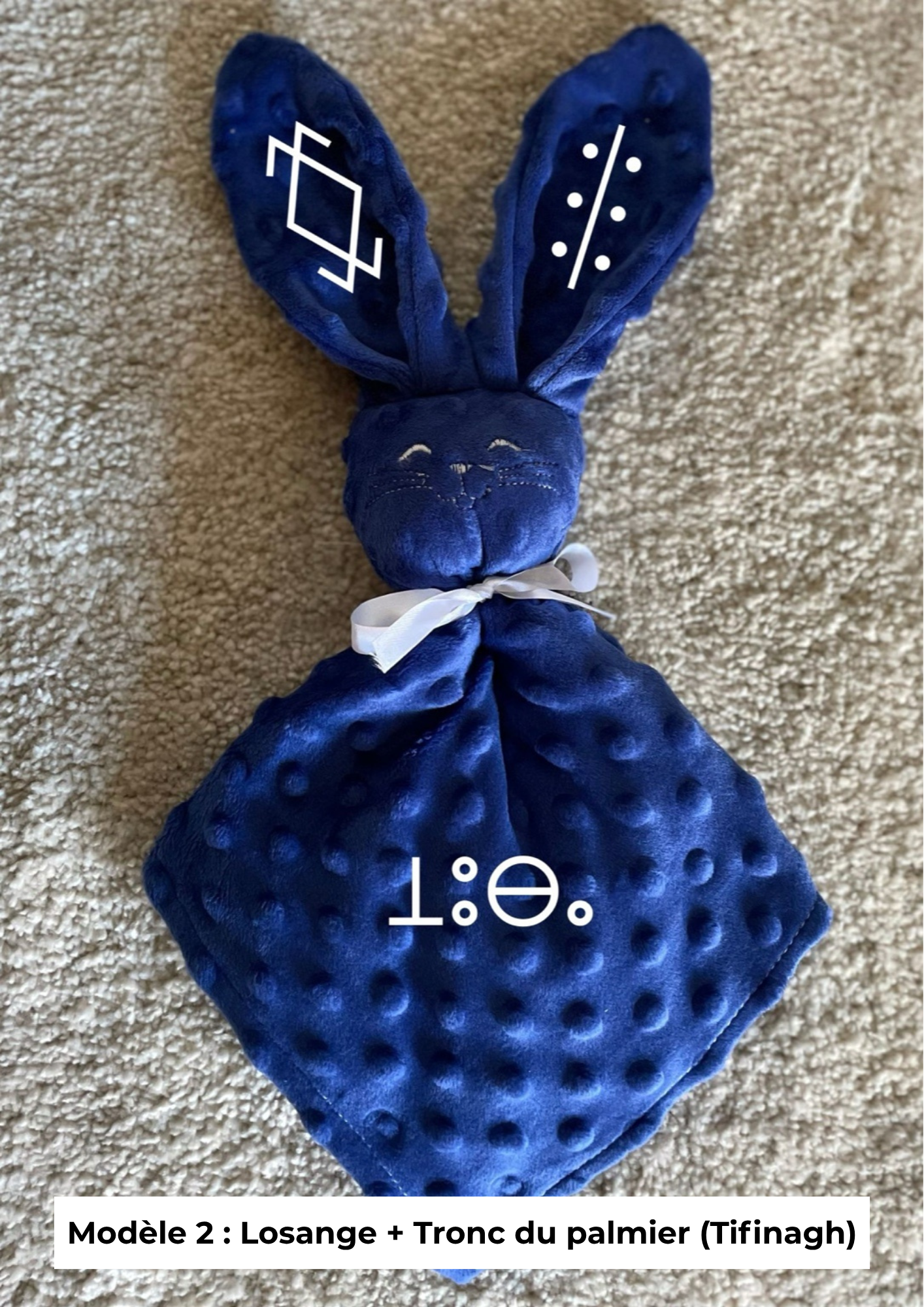Doudou lapin minky bleu roi