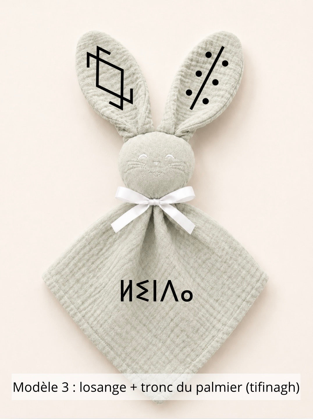 Doudou lapin gaze de coton sauge
