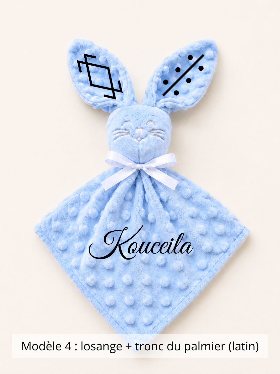 Doudou lapin minky bleu ciel