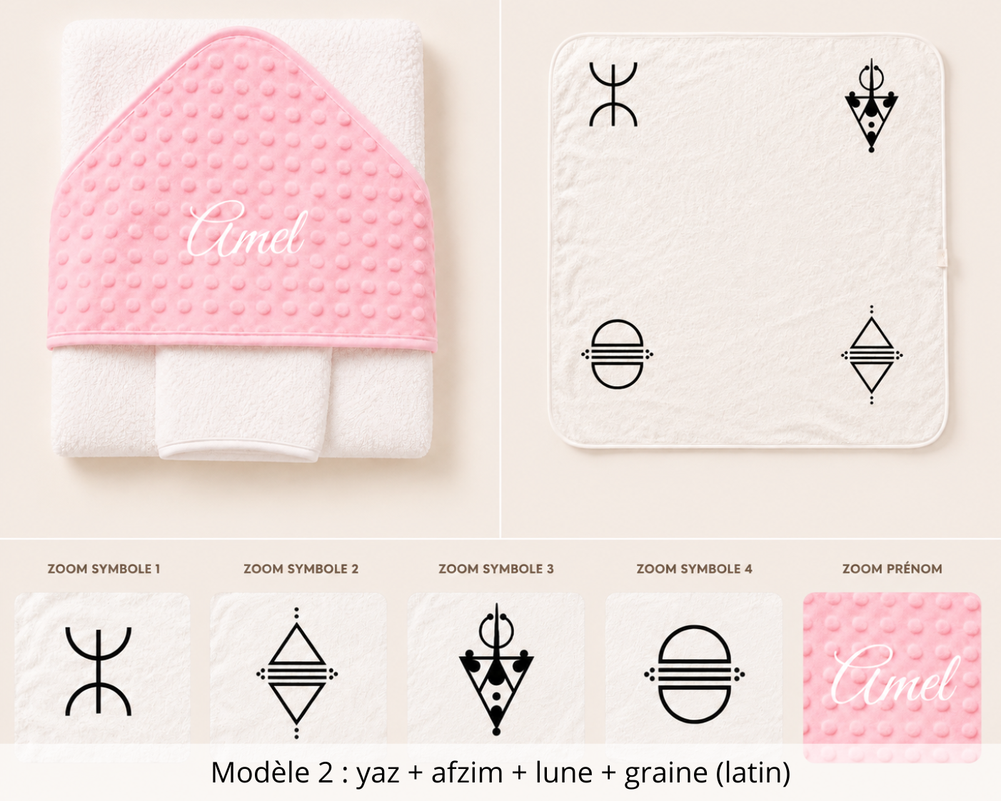 Cape de bain minky avec gant rose