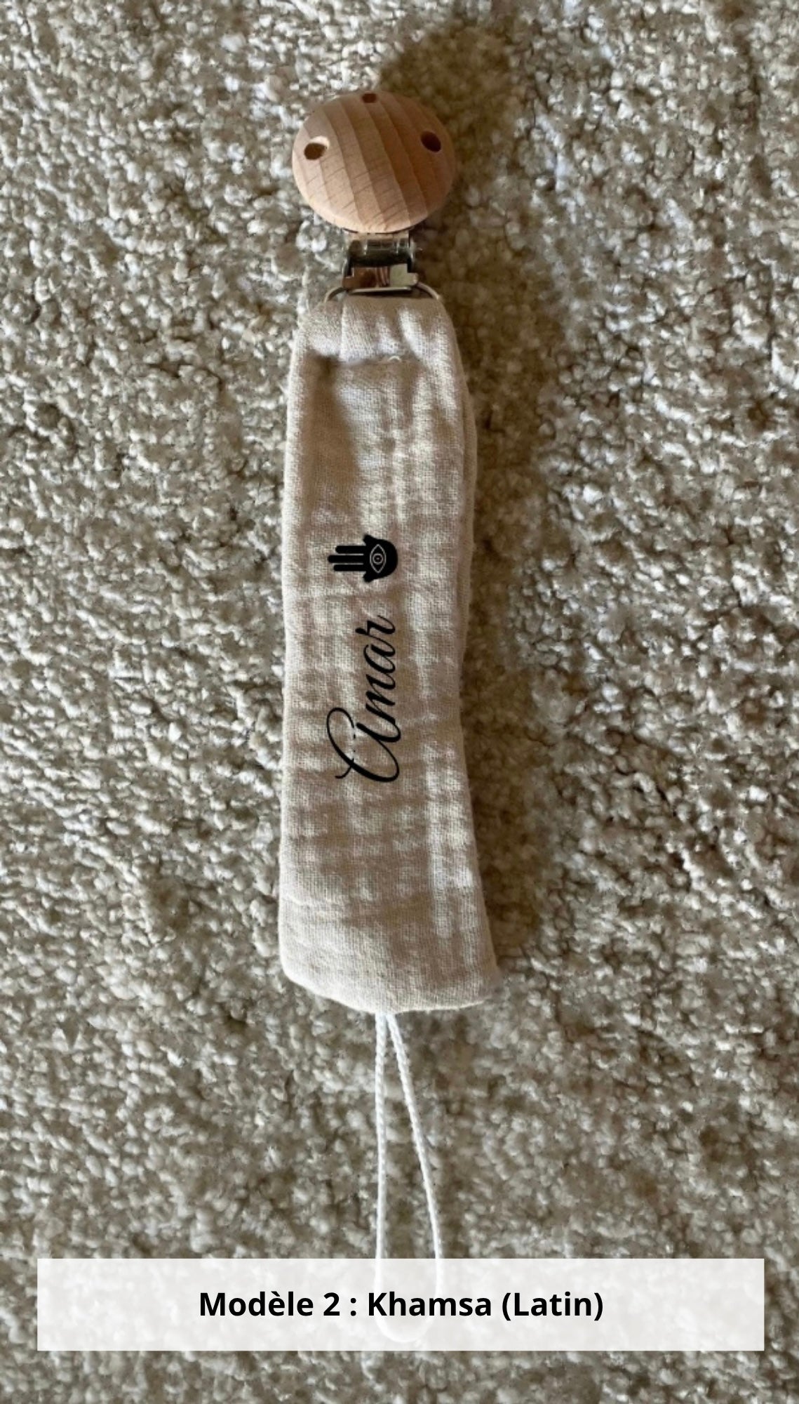 Attache tétine gaze de coton beige