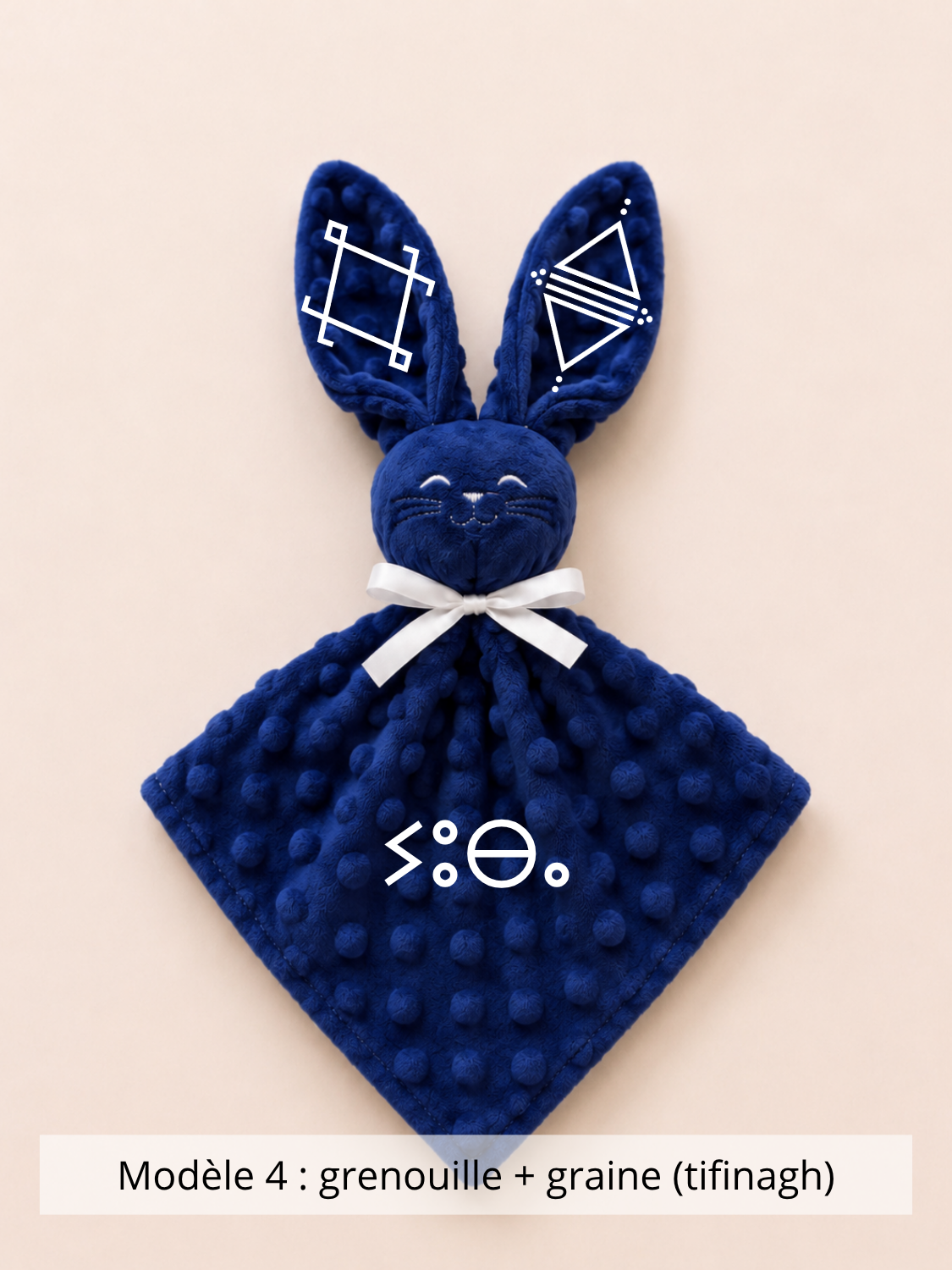 Doudou lapin minky bleu roi
