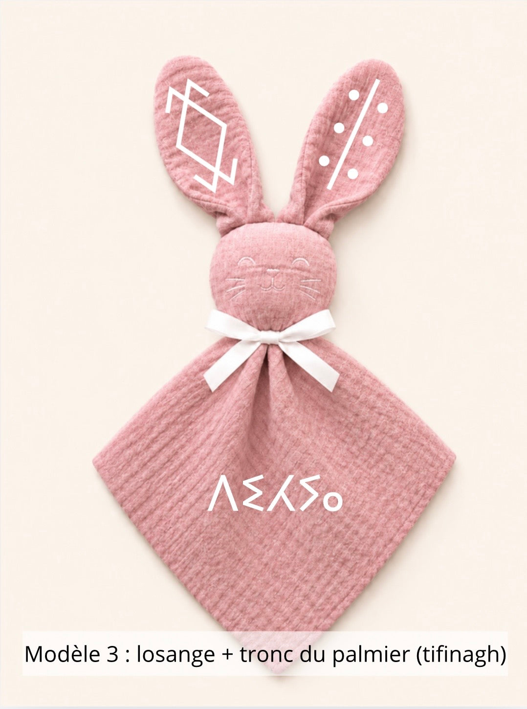 Doudou lapin gaze de coton terracotta