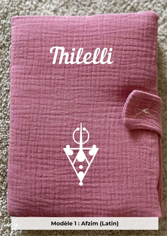 Protège carnet de santé gaze de coton rose cerise