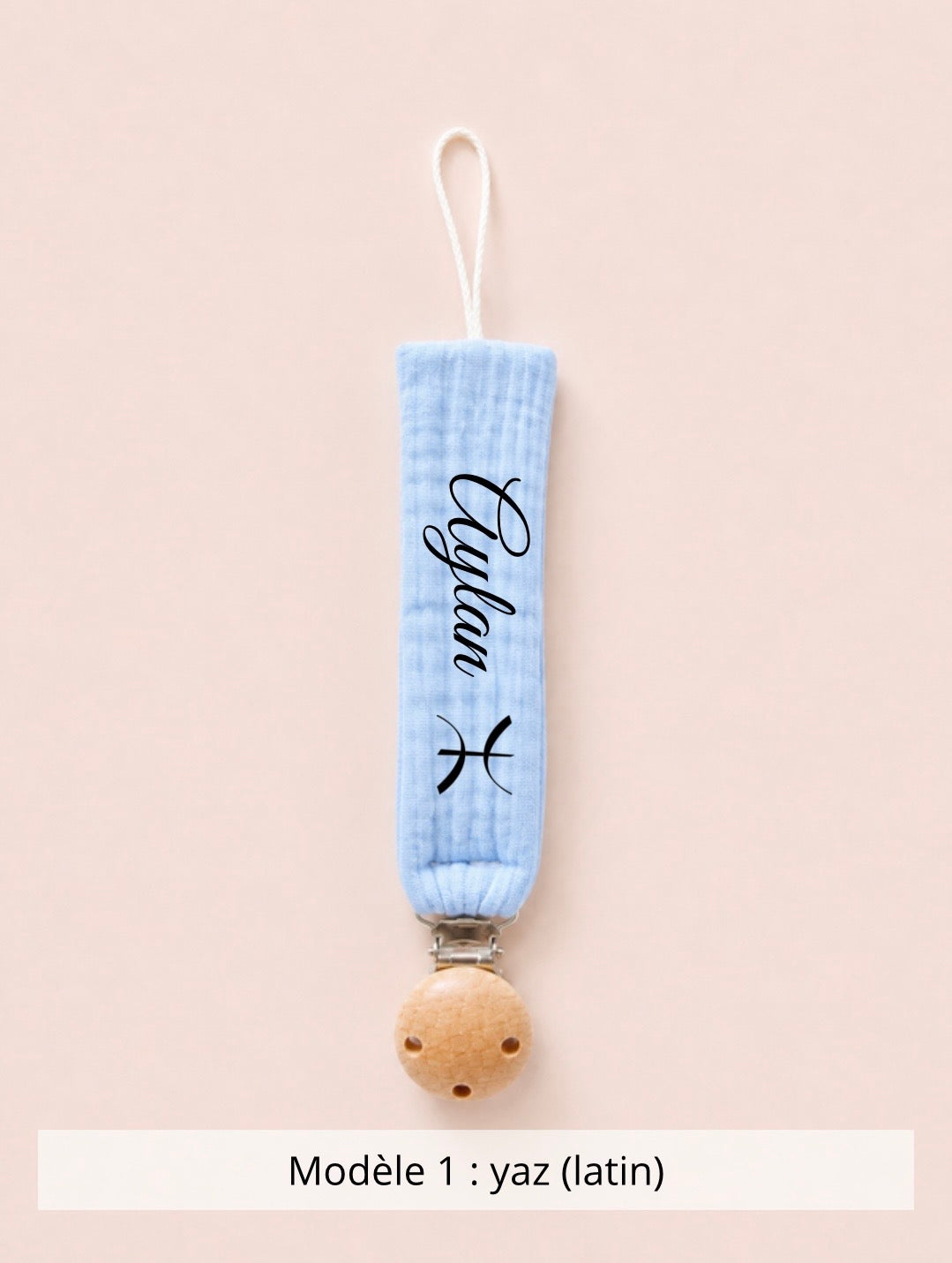 Attache tétine gaze de coton bleu ciel