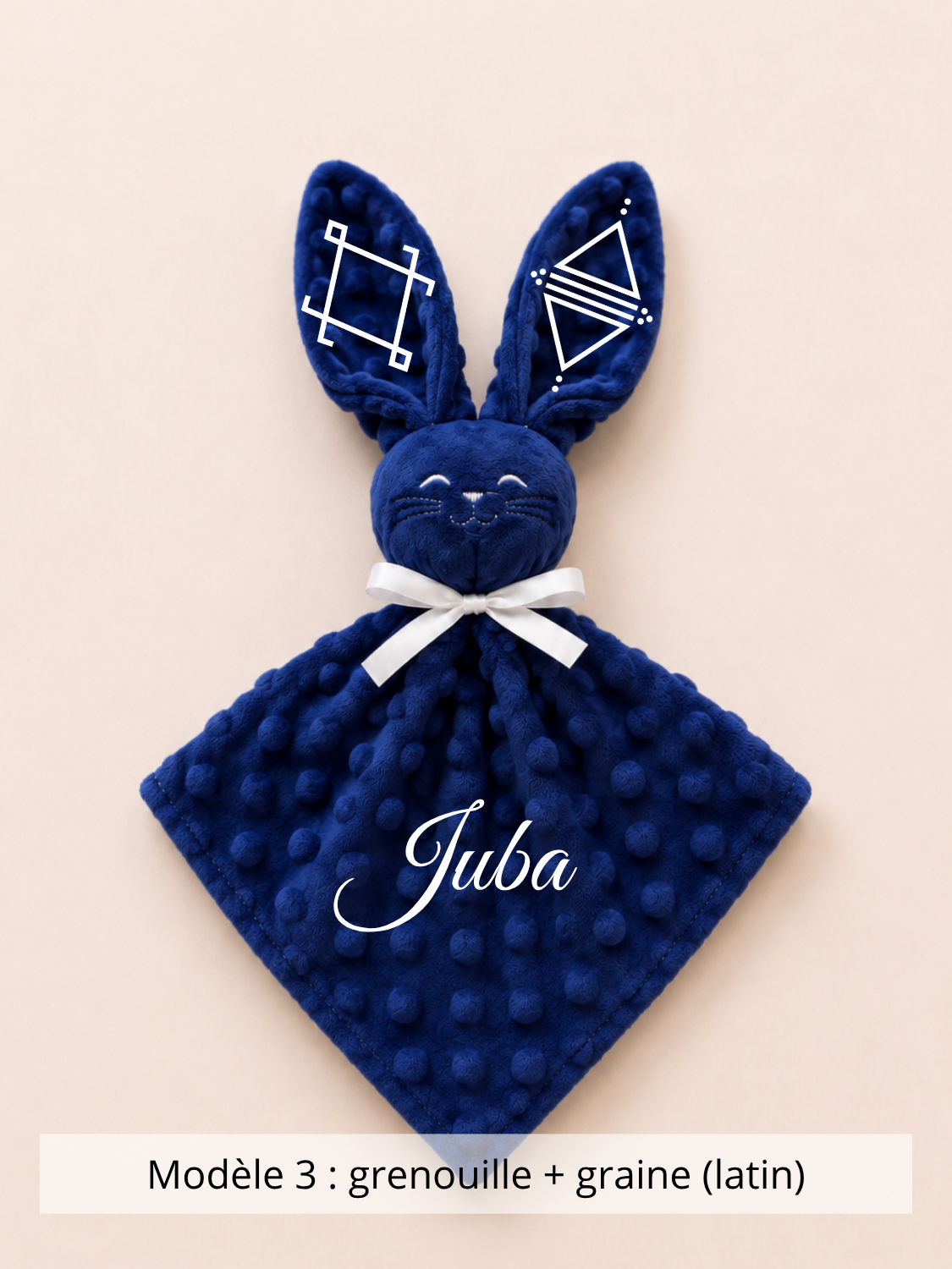 Doudou lapin minky bleu roi