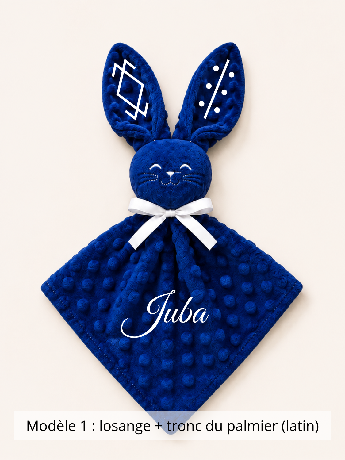 Doudou lapin minky bleu roi