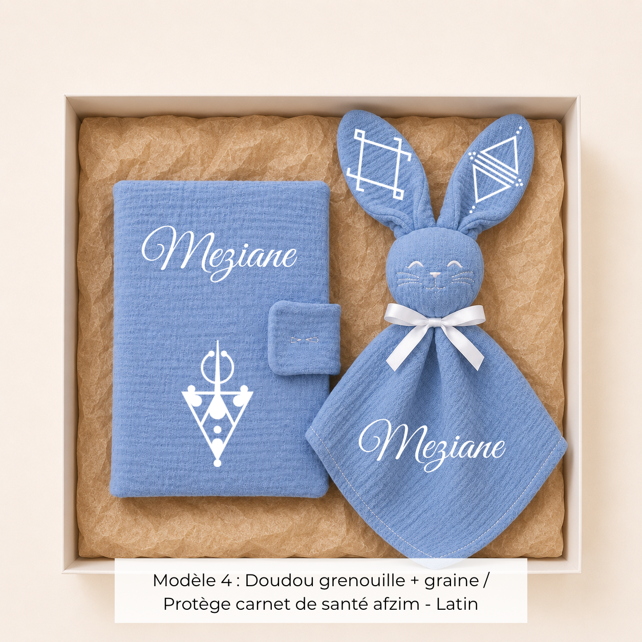 Coffret de naissance amazigh gaze de coton bleu